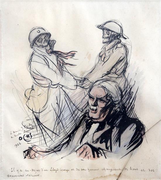 Jacques Ochs (1883-1971) Caricature of Lloyd George and another of Uncle Sam, 12.5 x 11.5in. and 12.5 x 9in.